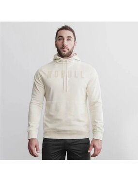 Men's NOBULL Gray Fleece Hoodie Gym Training Pullover Cream Sweatshirt Medium
